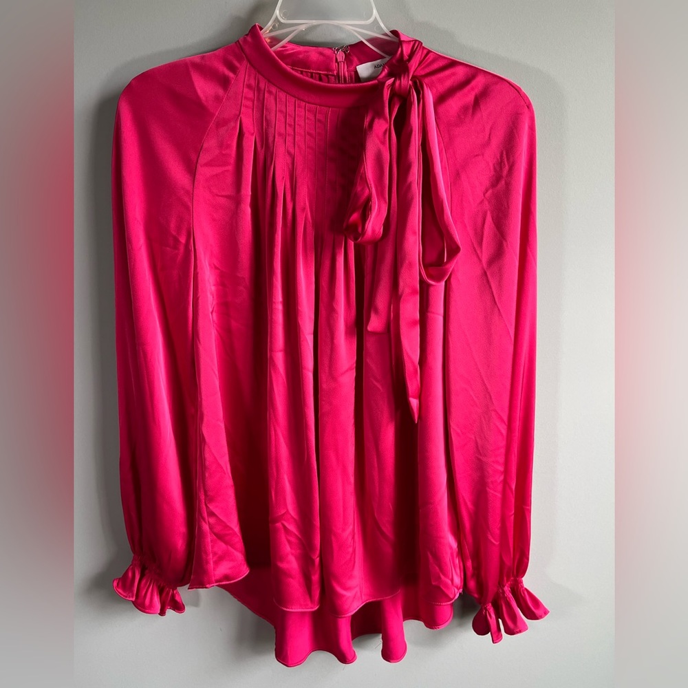 Adam Lippes Collective Pink Blouse Pleated Ties Bow Size 0